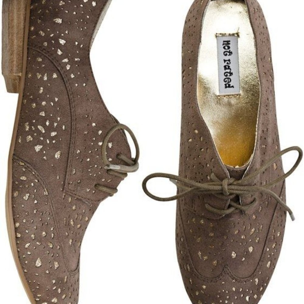 Not Rated Taupe & Gold Wingtip Oxfords Women's 8½ New in Box